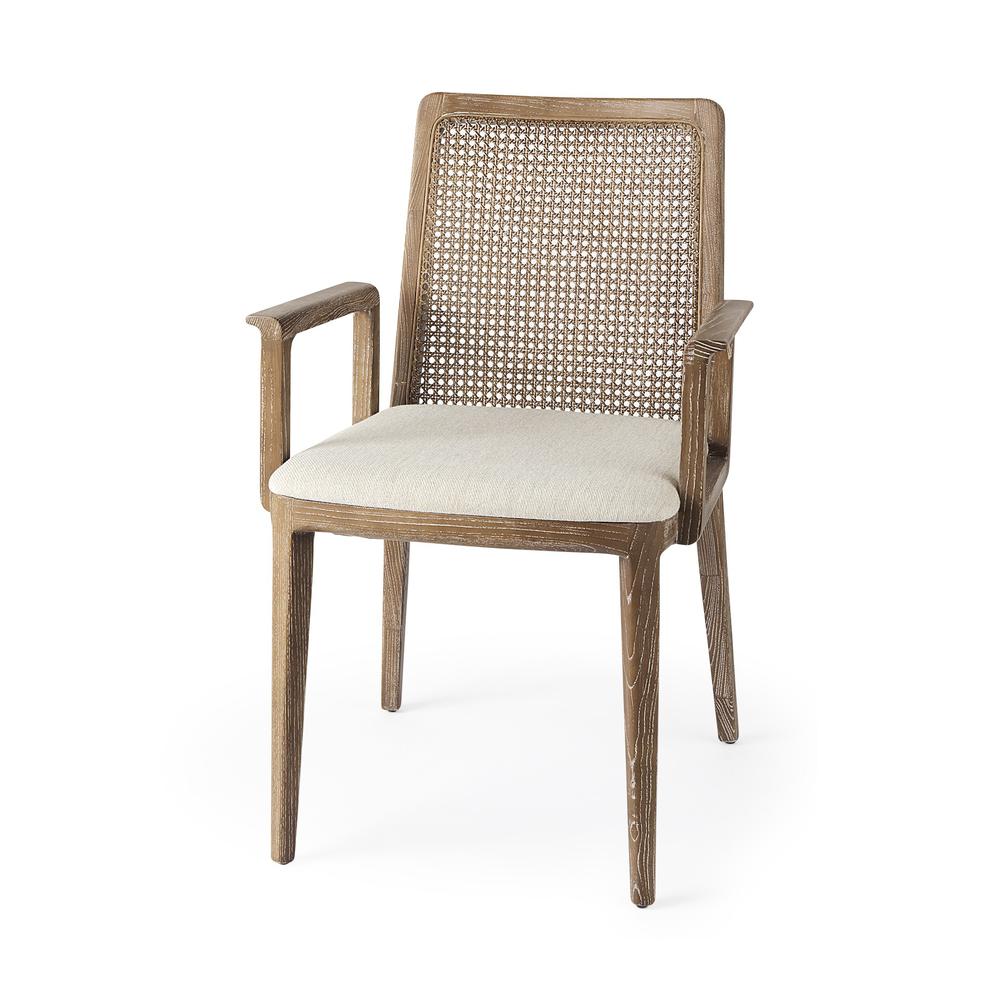Light Natural and Cream Uholstery and Cane Dining Armchair Cream. Picture 1