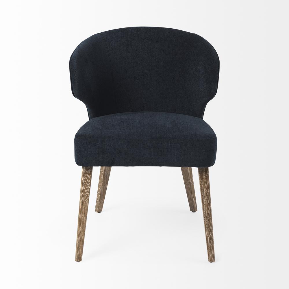 Dark Navy and Brown Mid Century Wingback Dining Chair Navy. Picture 2