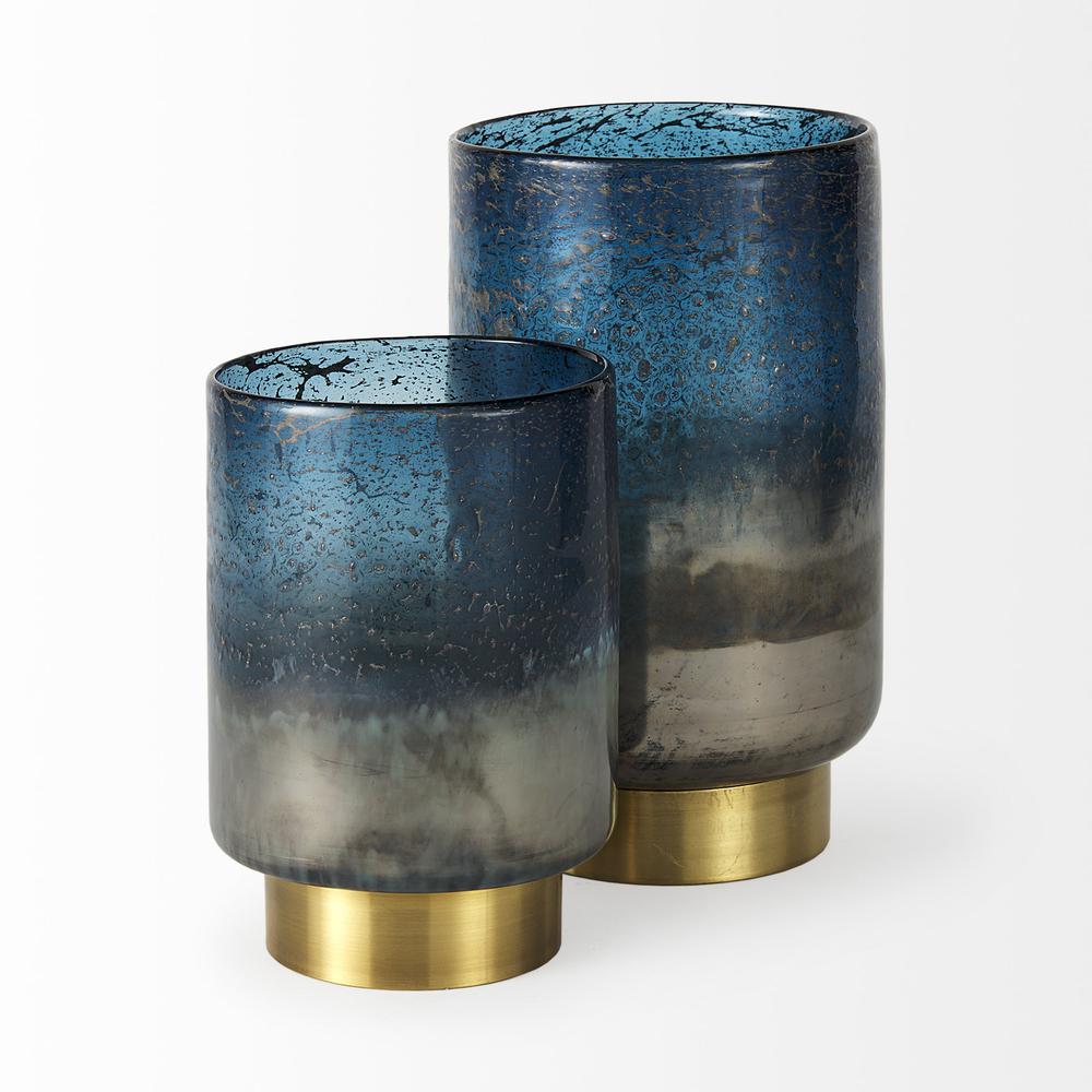 10" Artisan Blue and Gold Metallic Flat Bottom Vase Blue. Picture 3