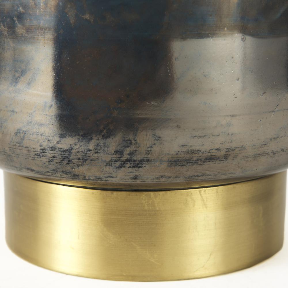 10" Artisan Blue and Gold Metallic Flat Bottom Vase Blue. Picture 7