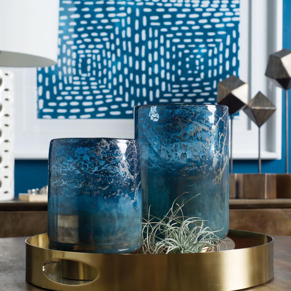 10" Artisan Blue and Gold Metallic Flat Bottom Vase Blue. Picture 9