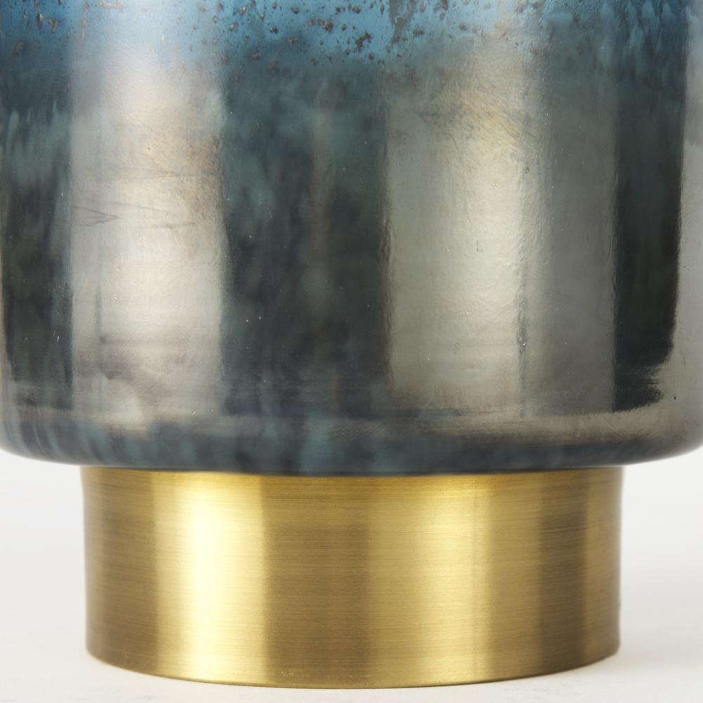 8" Artisan Blue and Gold Metallic Flat Bottom Vase Blue. Picture 7