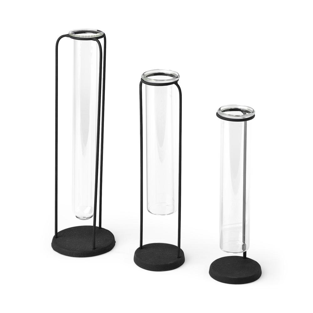 Set of Three Test Tube Stand Vases Black. Picture 1