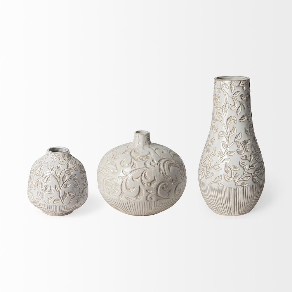 8" Carved White Ceramic Vase White. Picture 2