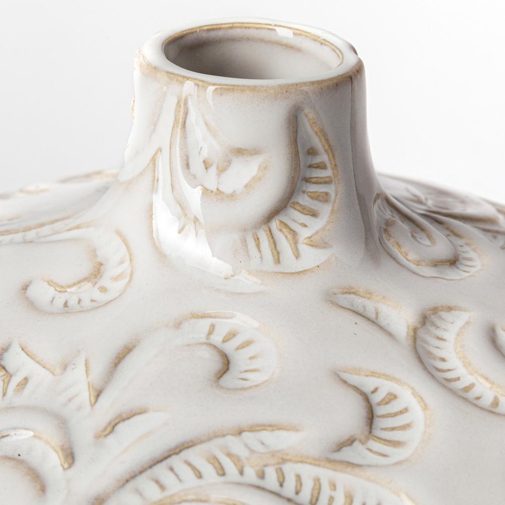 8" Carved White Ceramic Vase White. Picture 4