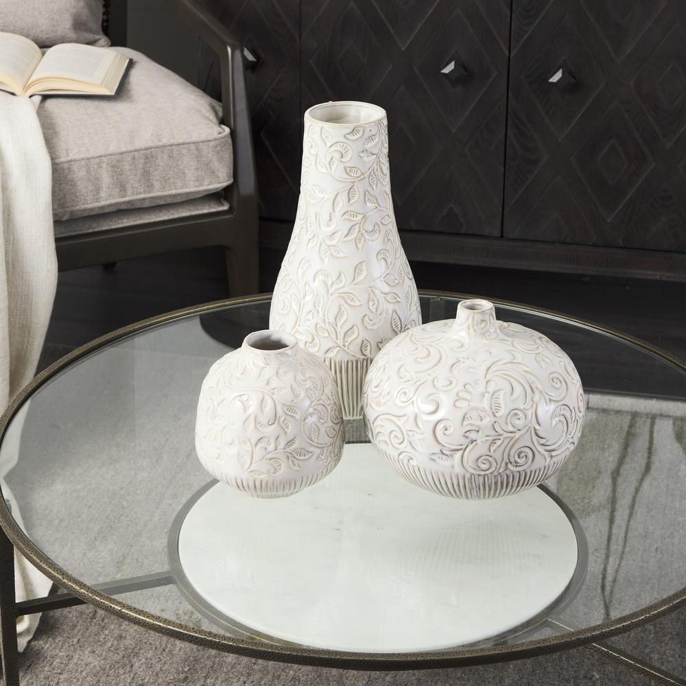 8" Carved White Ceramic Vase White. Picture 8