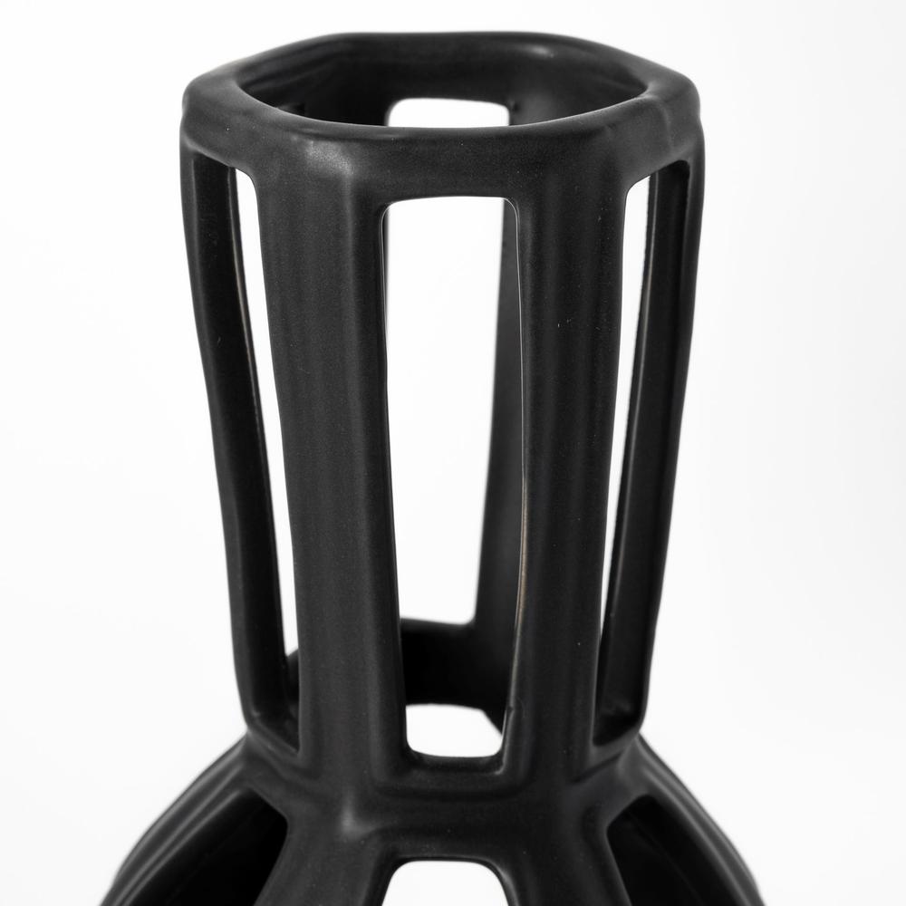 9" Black Pierced Pattern Ceramic Vase Black. Picture 3