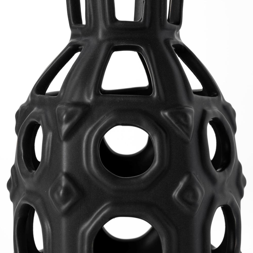 9" Black Pierced Pattern Ceramic Vase Black. Picture 4