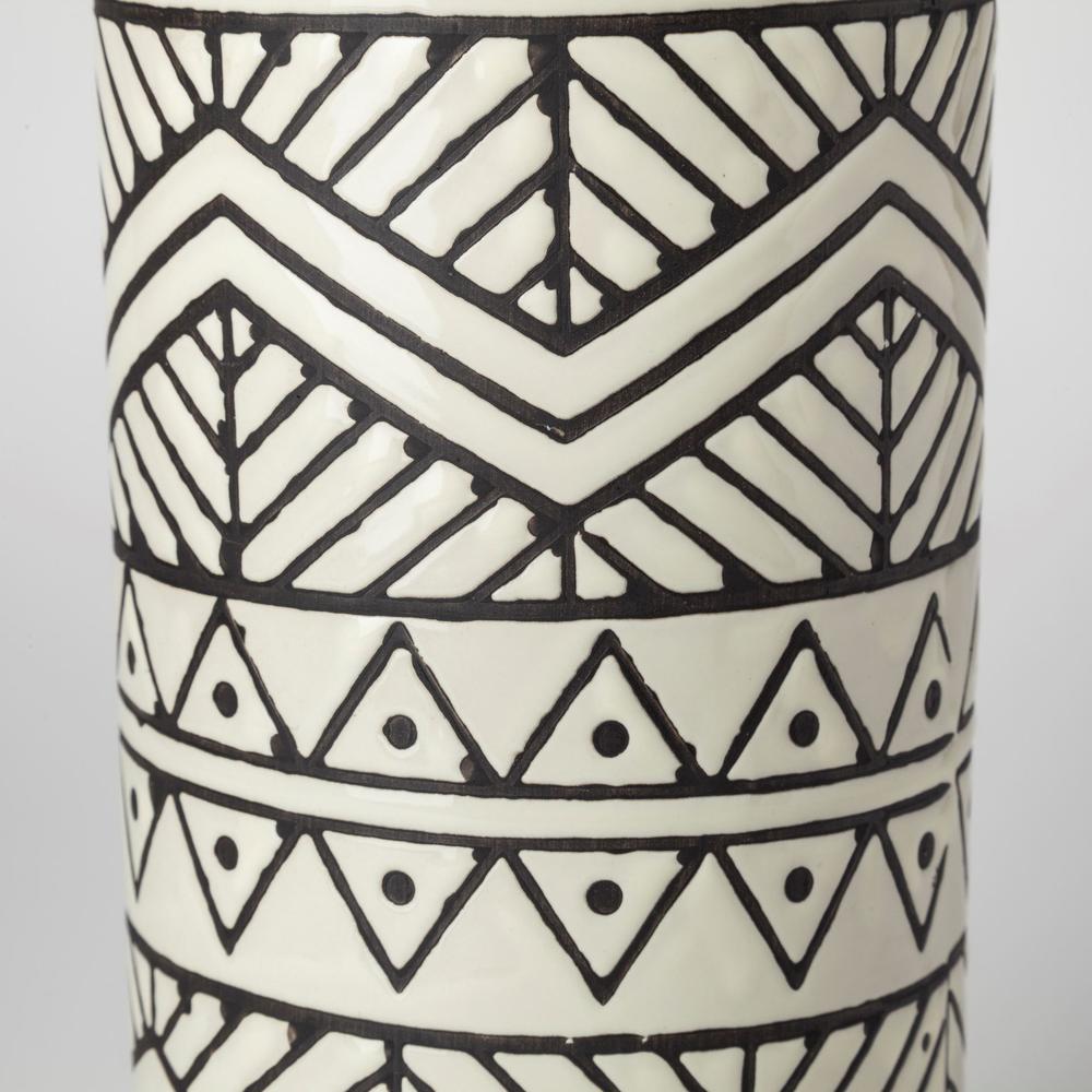 14" Black and Cream Tribal Geo Ceramic Vase Cream. Picture 4