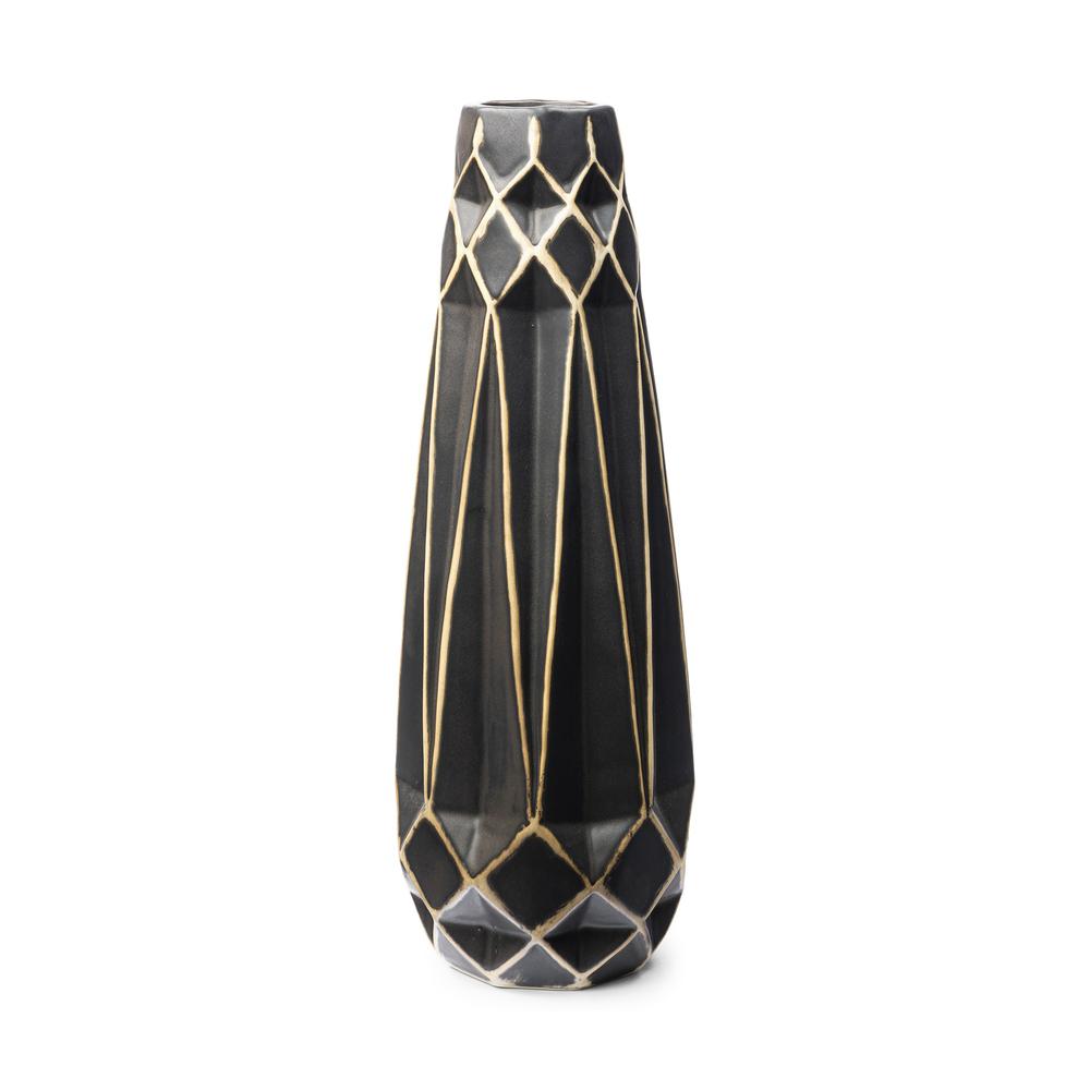 3D Geometric Pattern Black Vase Black. Picture 1