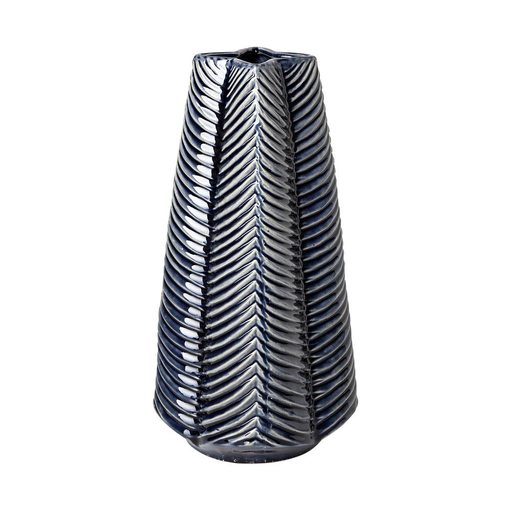Jumbo Prussian Blue and Silver Patterned Star Vase Navy. The main picture.