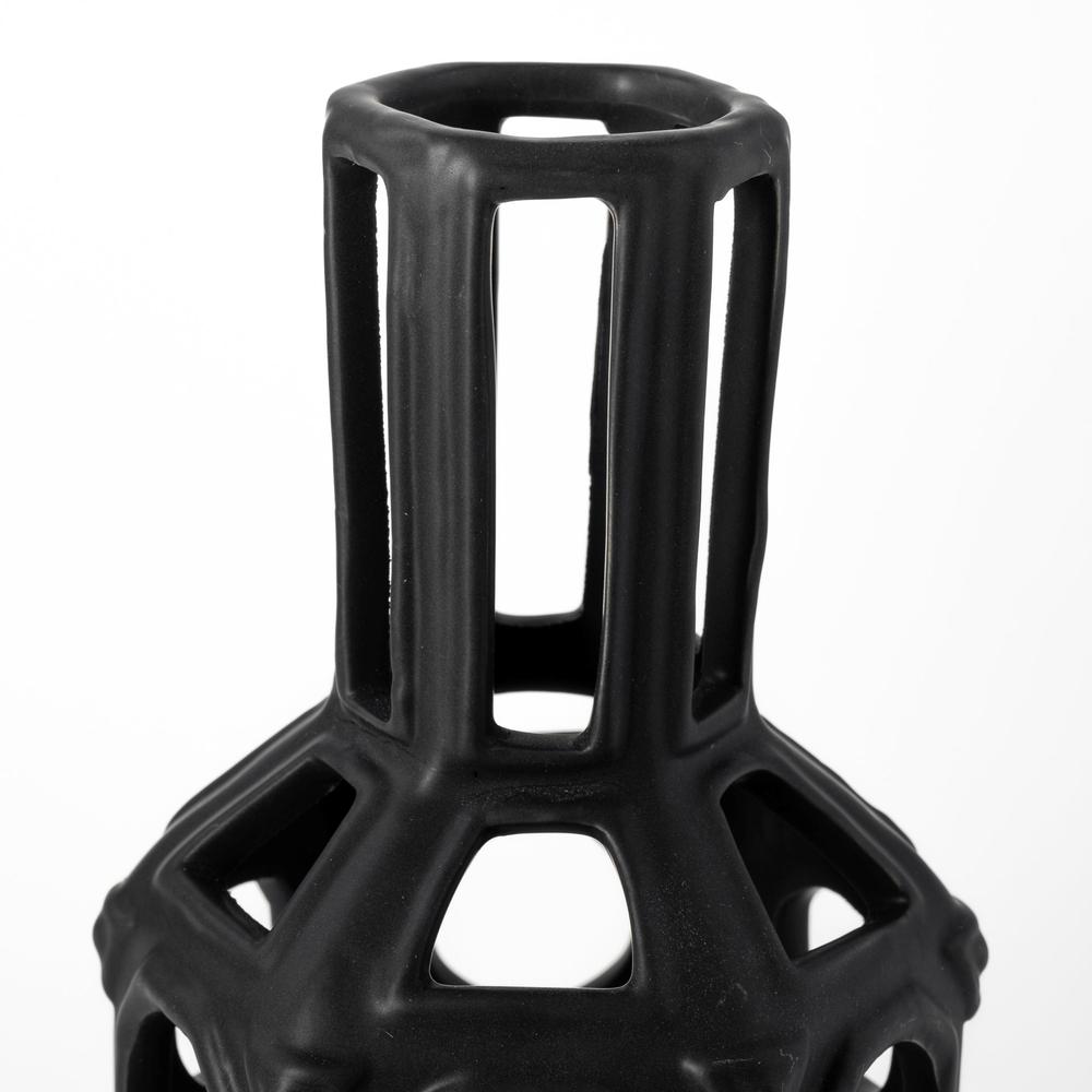 12" Black Pierced Pattern Ceramic Vase Black. Picture 3
