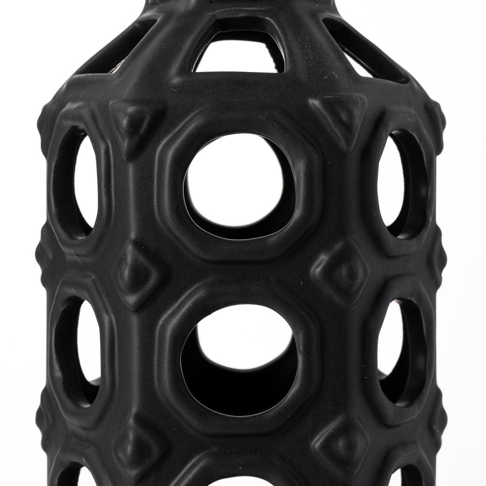 12" Black Pierced Pattern Ceramic Vase Black. Picture 4