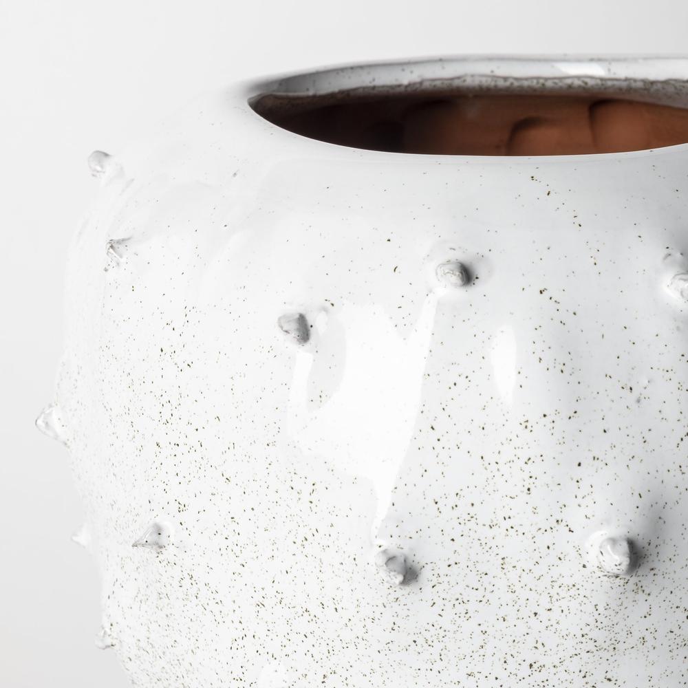 11' White Spiked Organic Glaze Large Mouth Ceramic Vase White. Picture 4