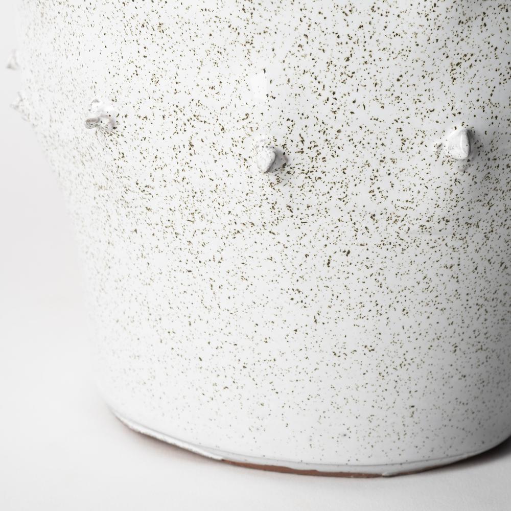 11' White Spiked Organic Glaze Large Mouth Ceramic Vase White. Picture 6