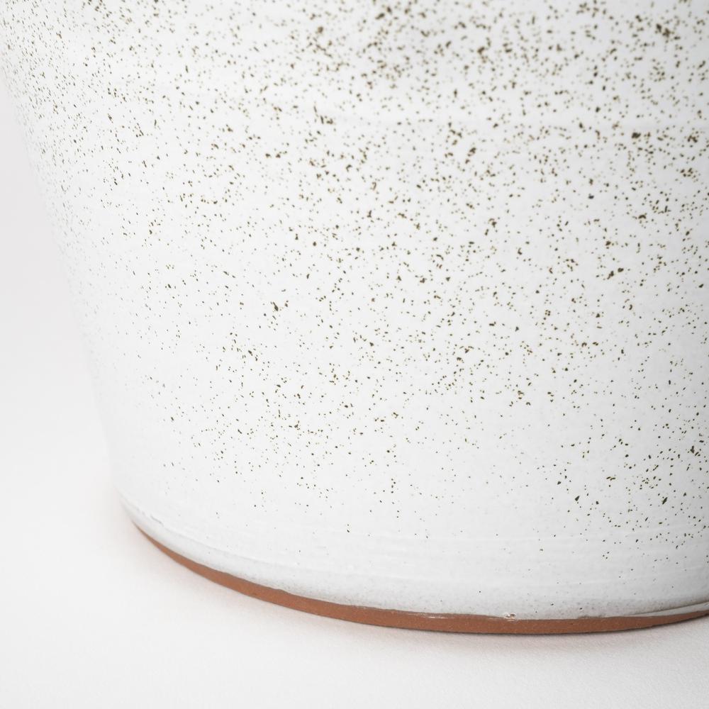 14' White Spiked Organic Glaze Large Mouth Ceramic Vase White. Picture 6