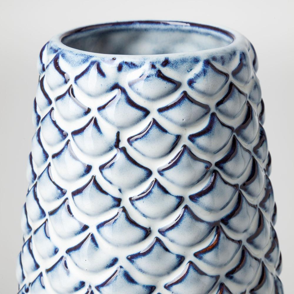 16" Aqua Blue Glaze Fishscale Pattern Ceramic Vase Blue. Picture 3