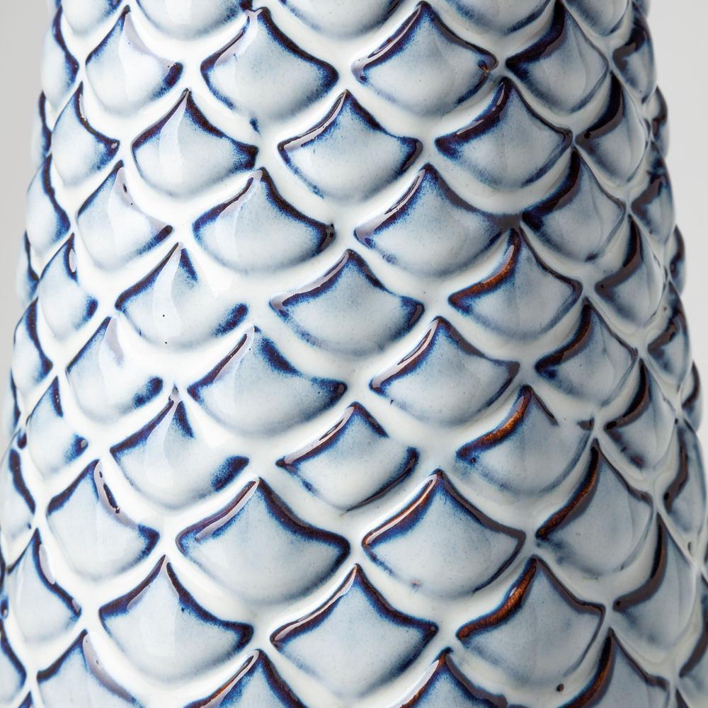 16" Aqua Blue Glaze Fishscale Pattern Ceramic Vase Blue. Picture 4