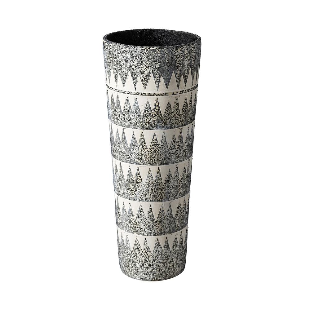 Gray and White Tribal Pattern Vase Gray. Picture 1