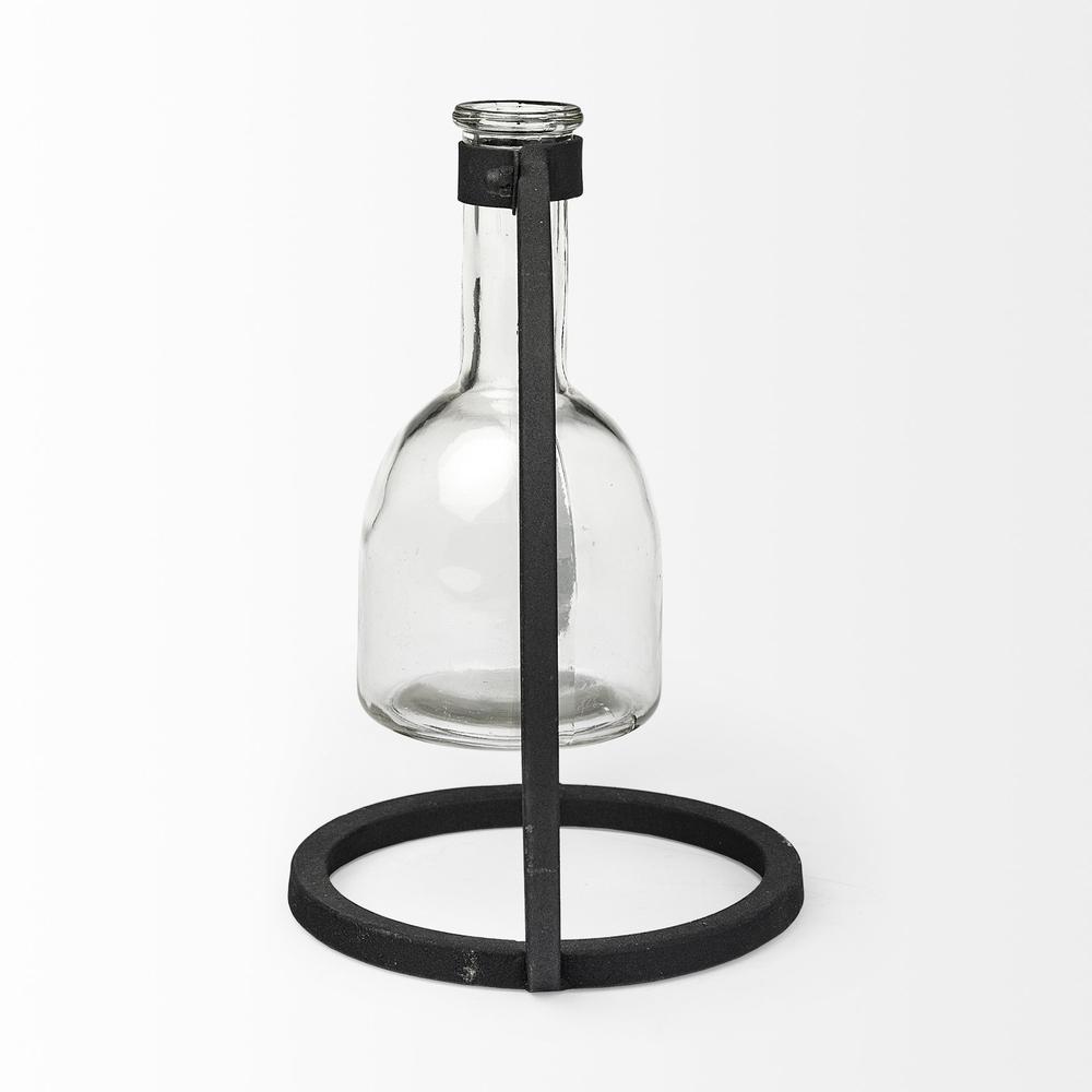 Modern Industrial Black Round Metal and Glass Vase Black. Picture 3
