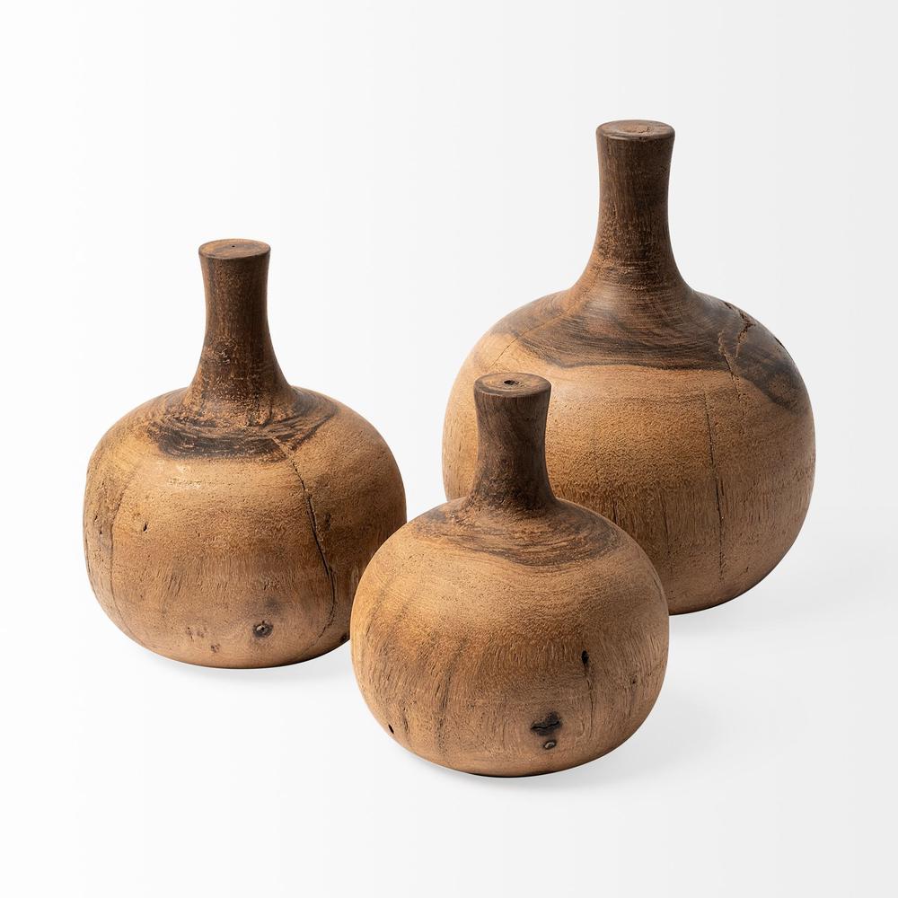 11" Vase Shaped Wooden Décor Piece Brown. Picture 2