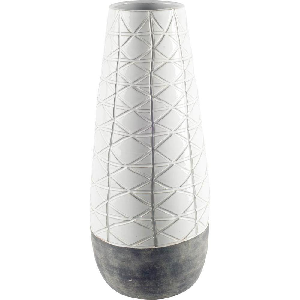 Textured White over Dark Clay Carved Ceramic Vase Gray. Picture 1