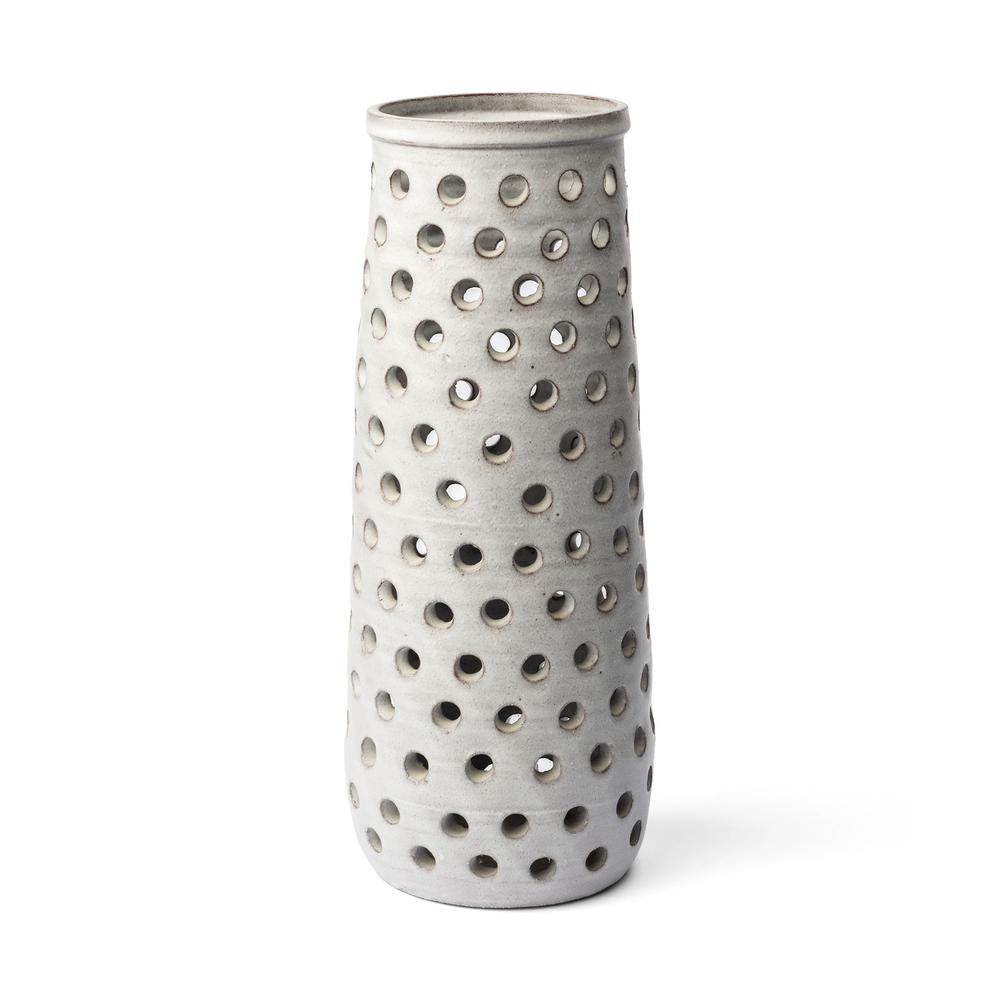 19" Organic White Glaze Pierced Dot Ceramic Vase White. Picture 1