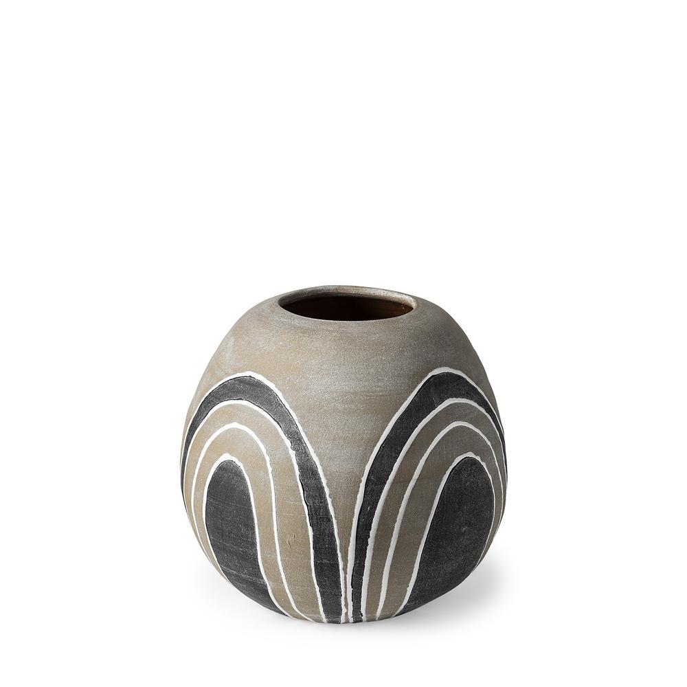 Brown Gray and White Arches Round Ceramic Vase Brown White. Picture 1