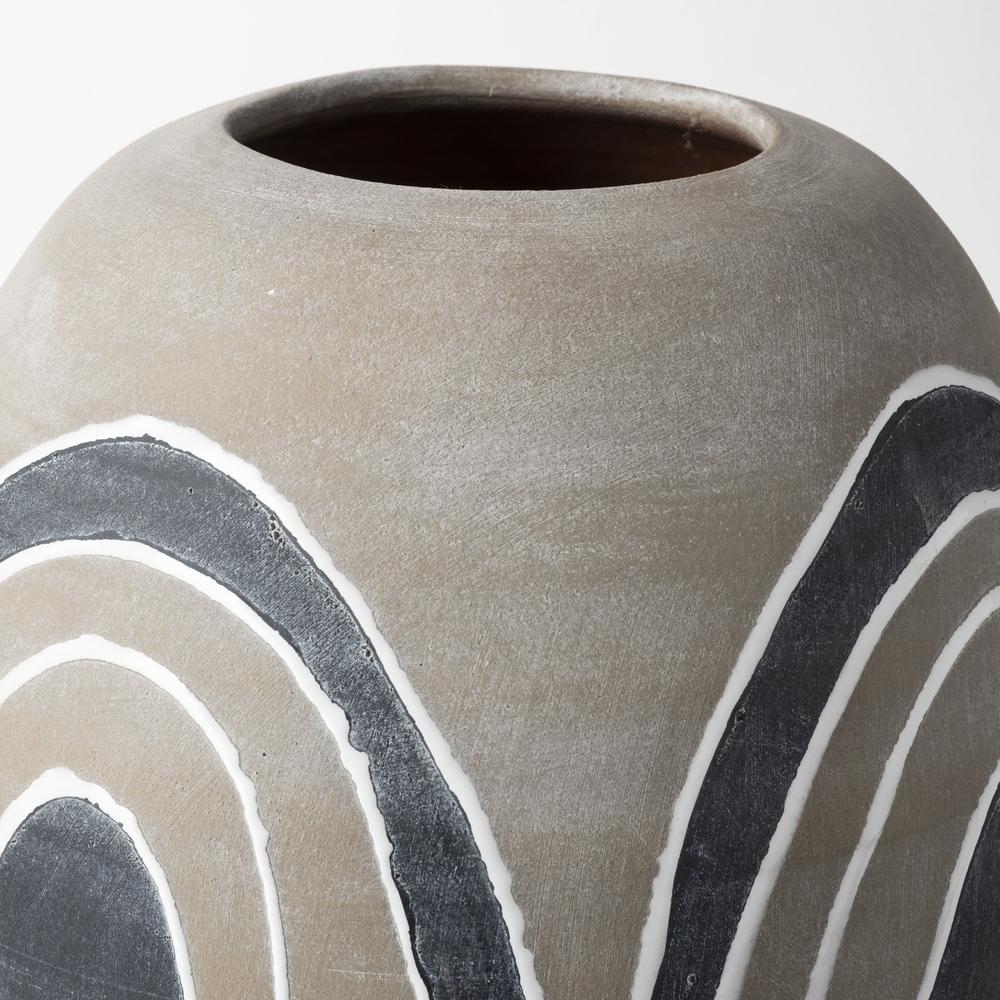 Brown Gray and White Arches Round Ceramic Vase Brown White. Picture 4