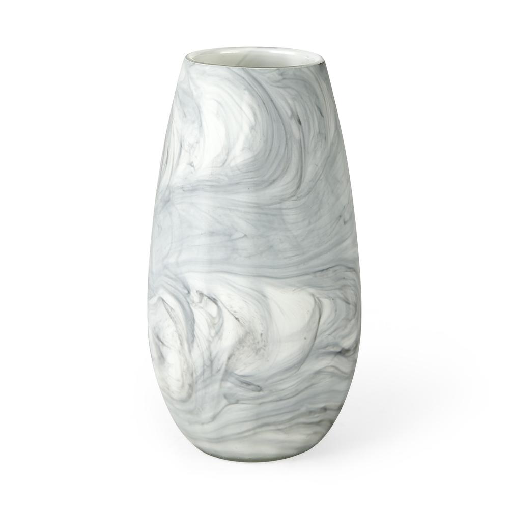 12" Gray and White Marble Design Glass Vase White Gray. Picture 1