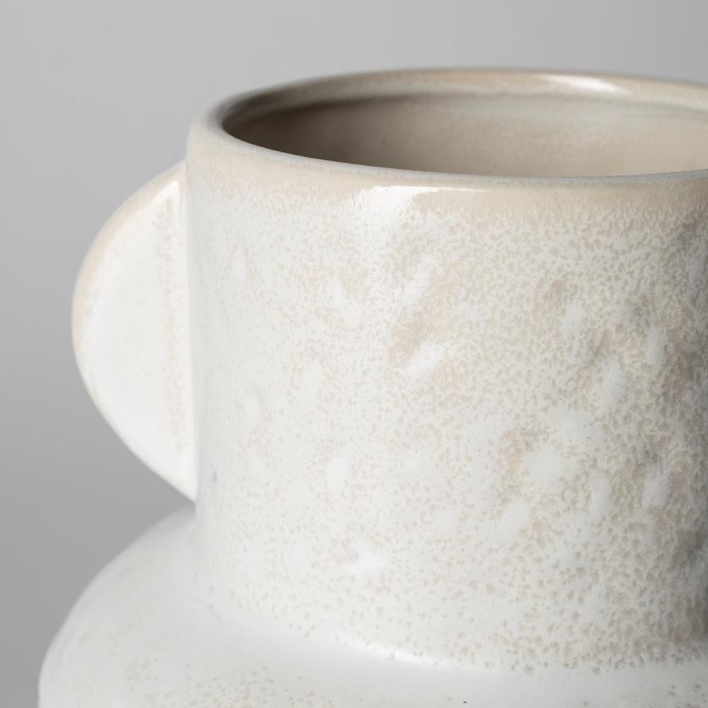 8" Whitewash Handled Textured Ceramic Vase Eggshell White. Picture 3