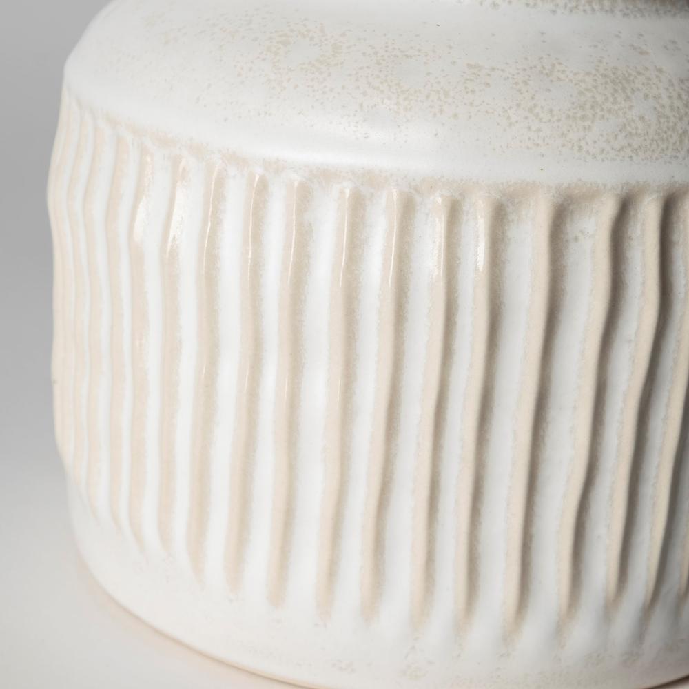 8" Whitewash Handled Textured Ceramic Vase Eggshell White. Picture 4