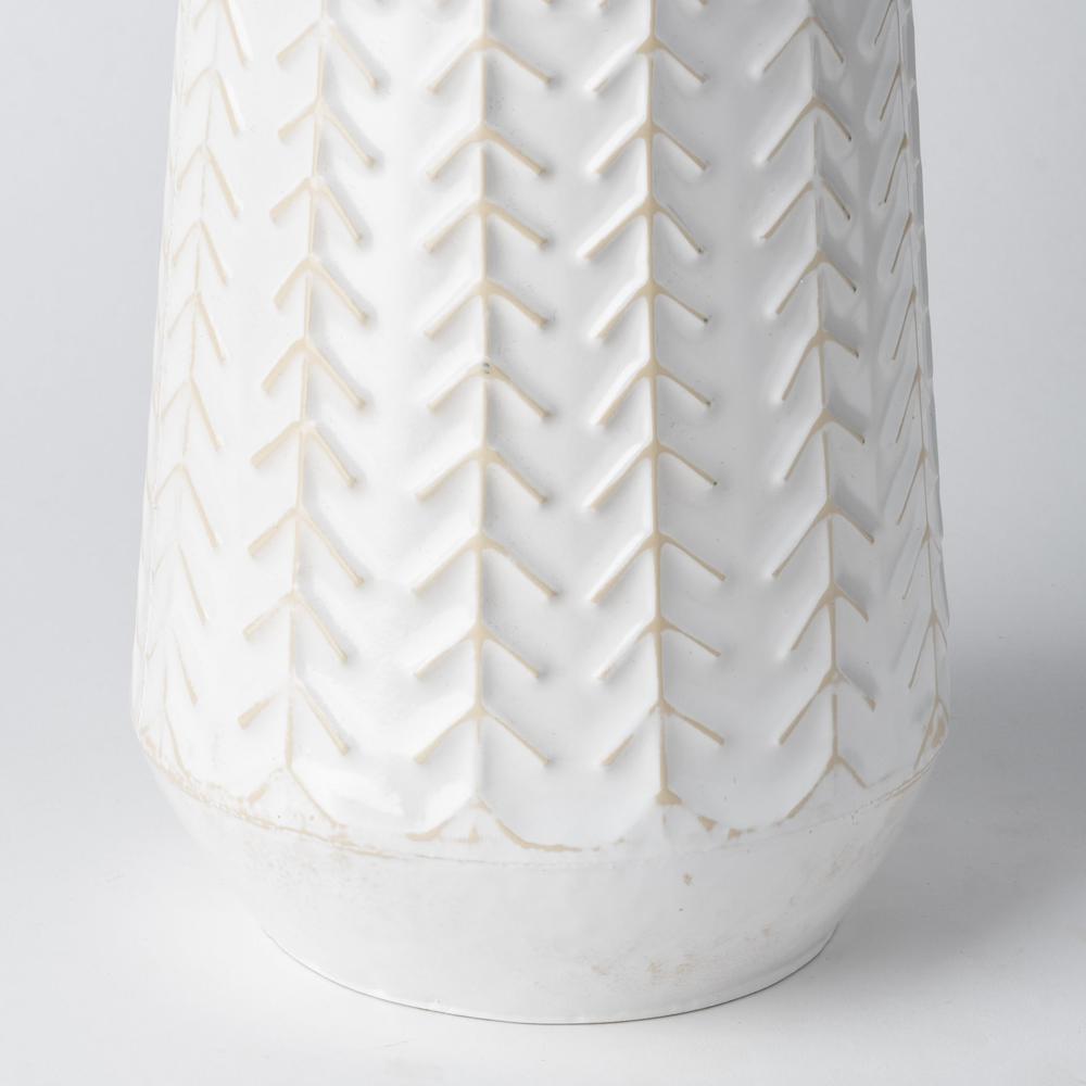 9" White Organically Embossed Chevron Metal Vase White. Picture 4