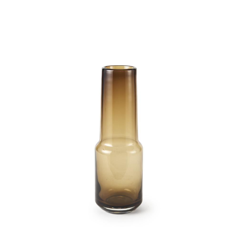 12" Vintage Look Ombre Brown Glass Vase Golden Brown. Picture 1