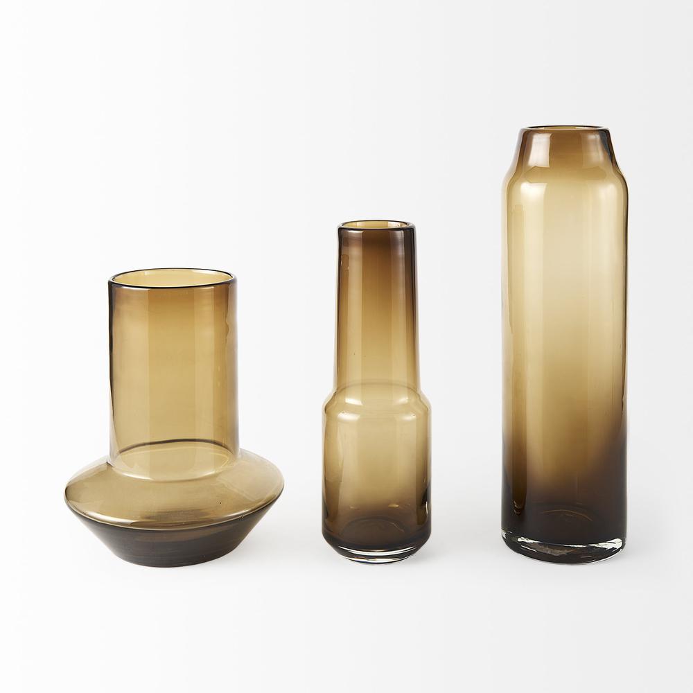 12" Vintage Look Ombre Brown Glass Vase Golden Brown. Picture 2