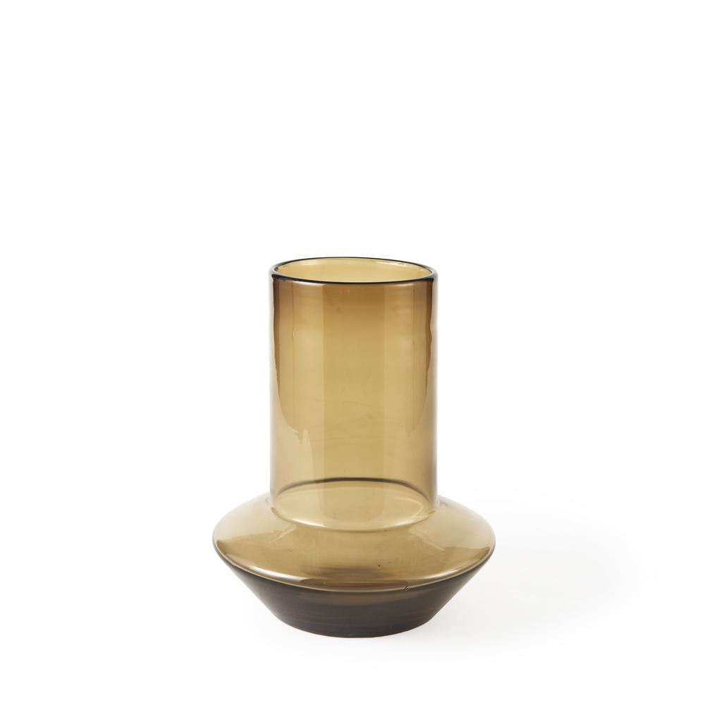 10" Vintage Look Ombre Brown Glass Vase Golden Brown. Picture 1
