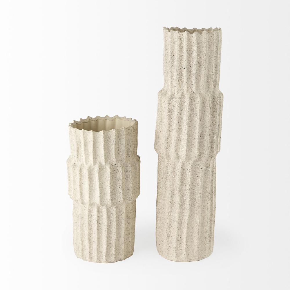 23" Jumbo Organic Textured Sand Vase Cream. Picture 2