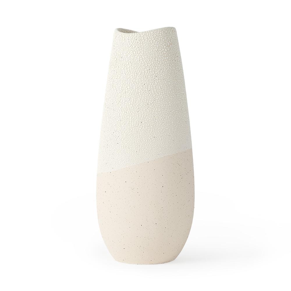 Blush Two Tone Organic Crackle Glaze Ceramic Vase Cream. Picture 1
