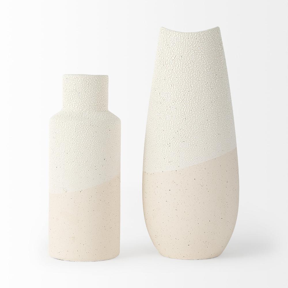 Blush Two Tone Organic Crackle Glaze Ceramic Vase Cream. Picture 2