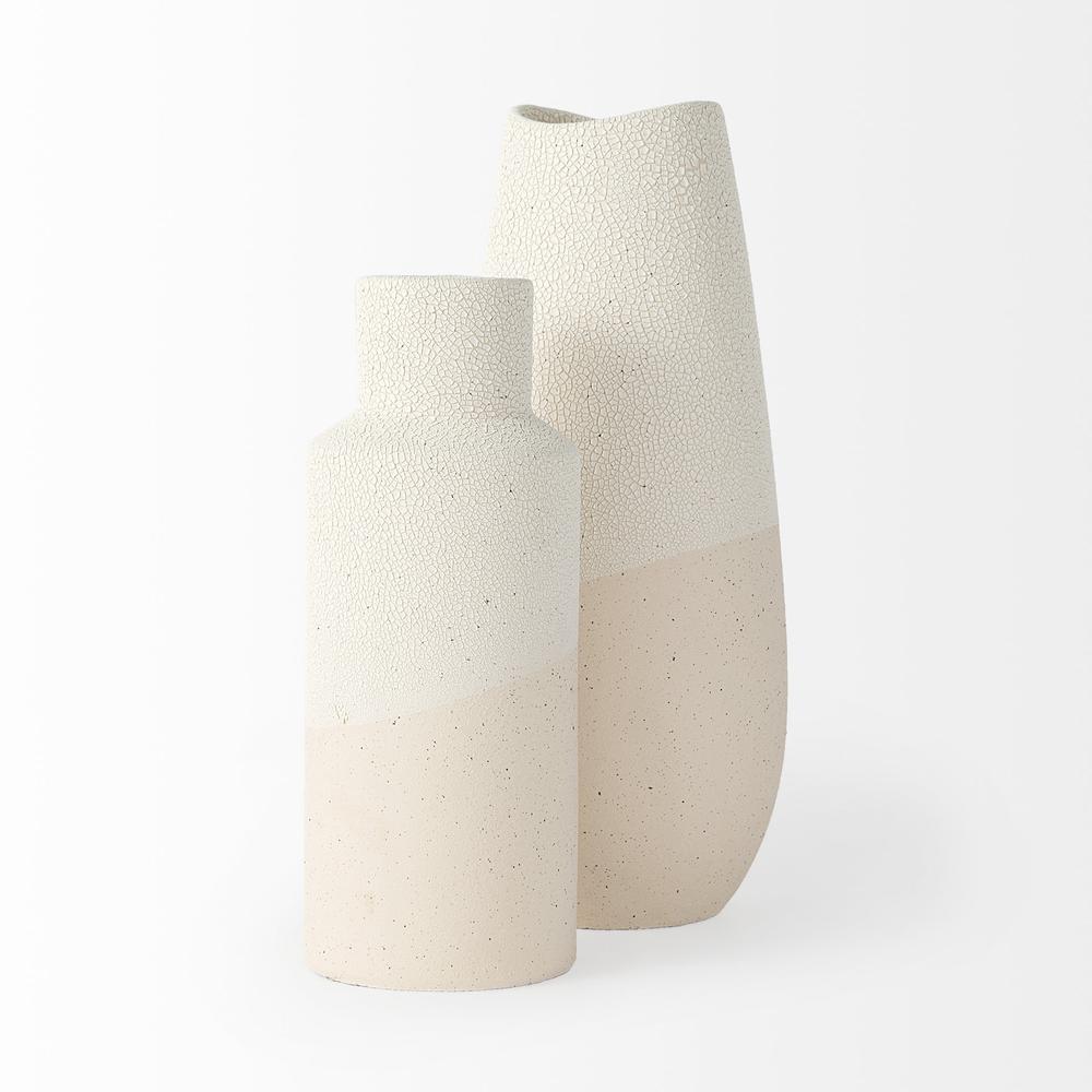 Blush Two Tone Organic Crackle Glaze Ceramic Vase Cream. Picture 3