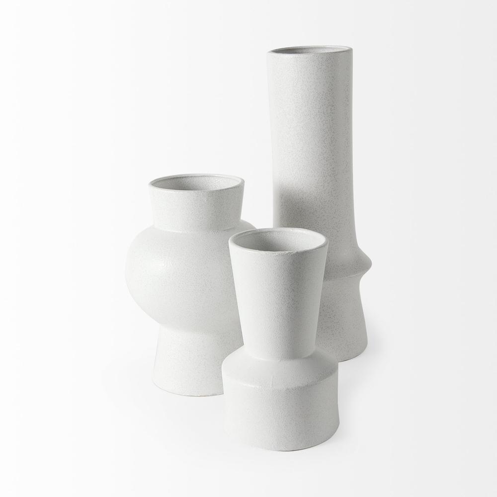 9" White Contempo Deco Ceramic Vase White. Picture 3