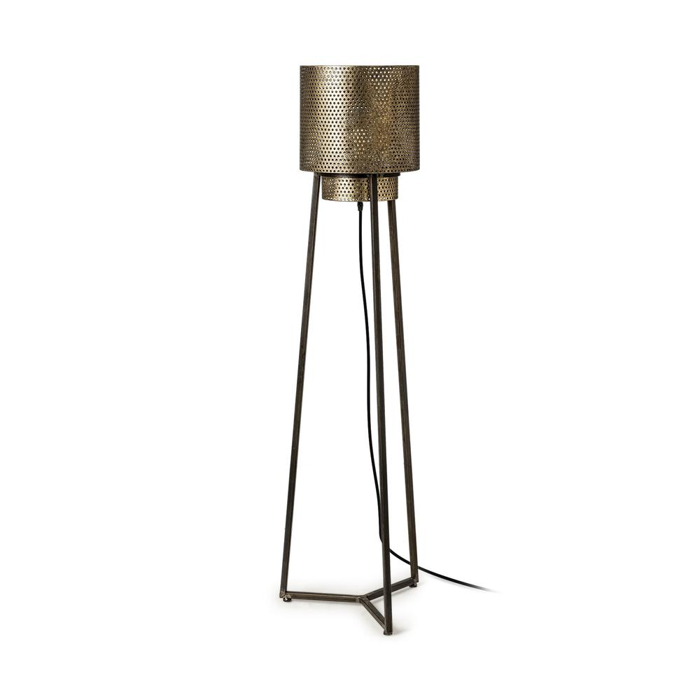 Gold Textured Tripod Floor Lamp. Picture 1