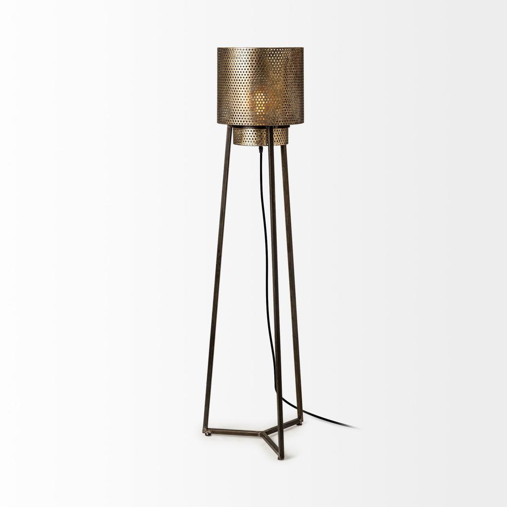 Gold Textured Tripod Floor Lamp. Picture 2