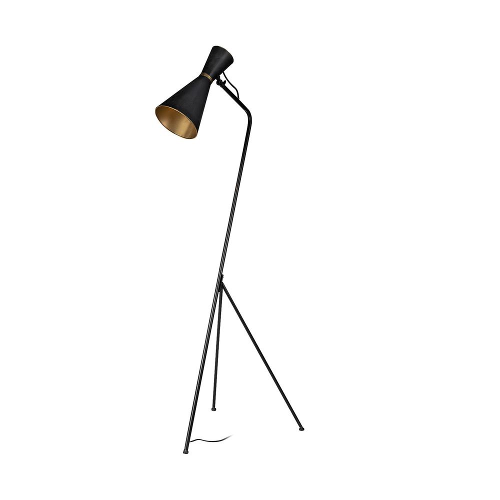 Black and Brass Conical Metal Floor Lamp. Picture 1