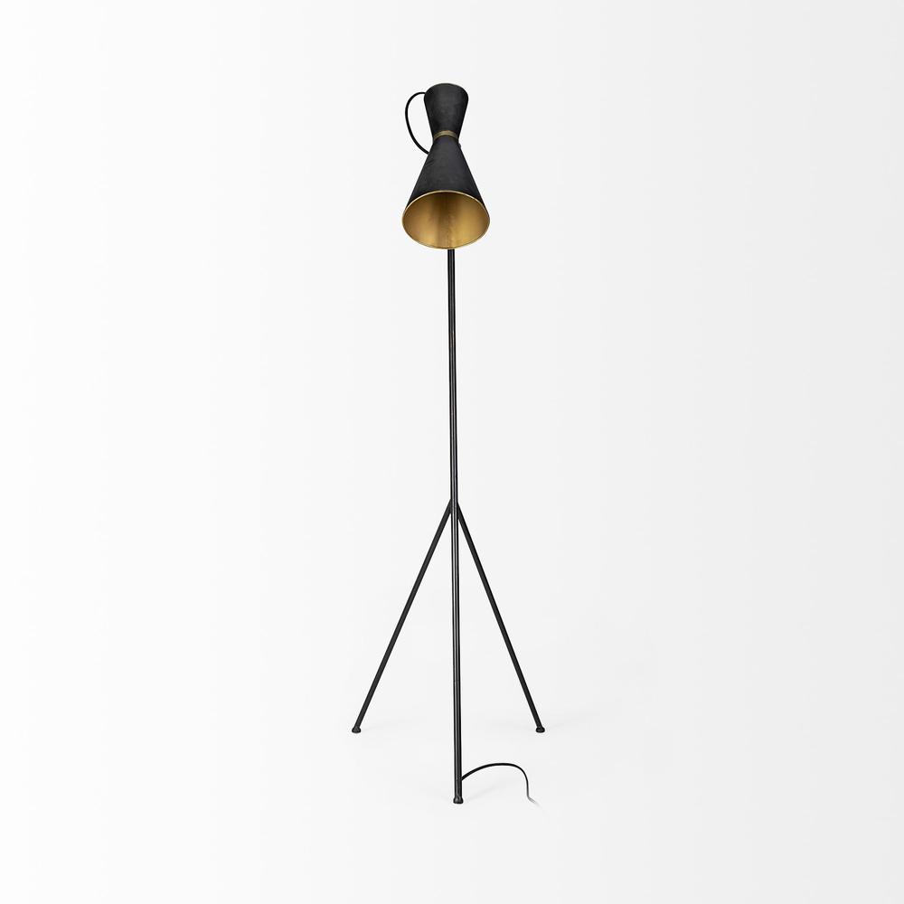 Black and Brass Conical Metal Floor Lamp. Picture 2