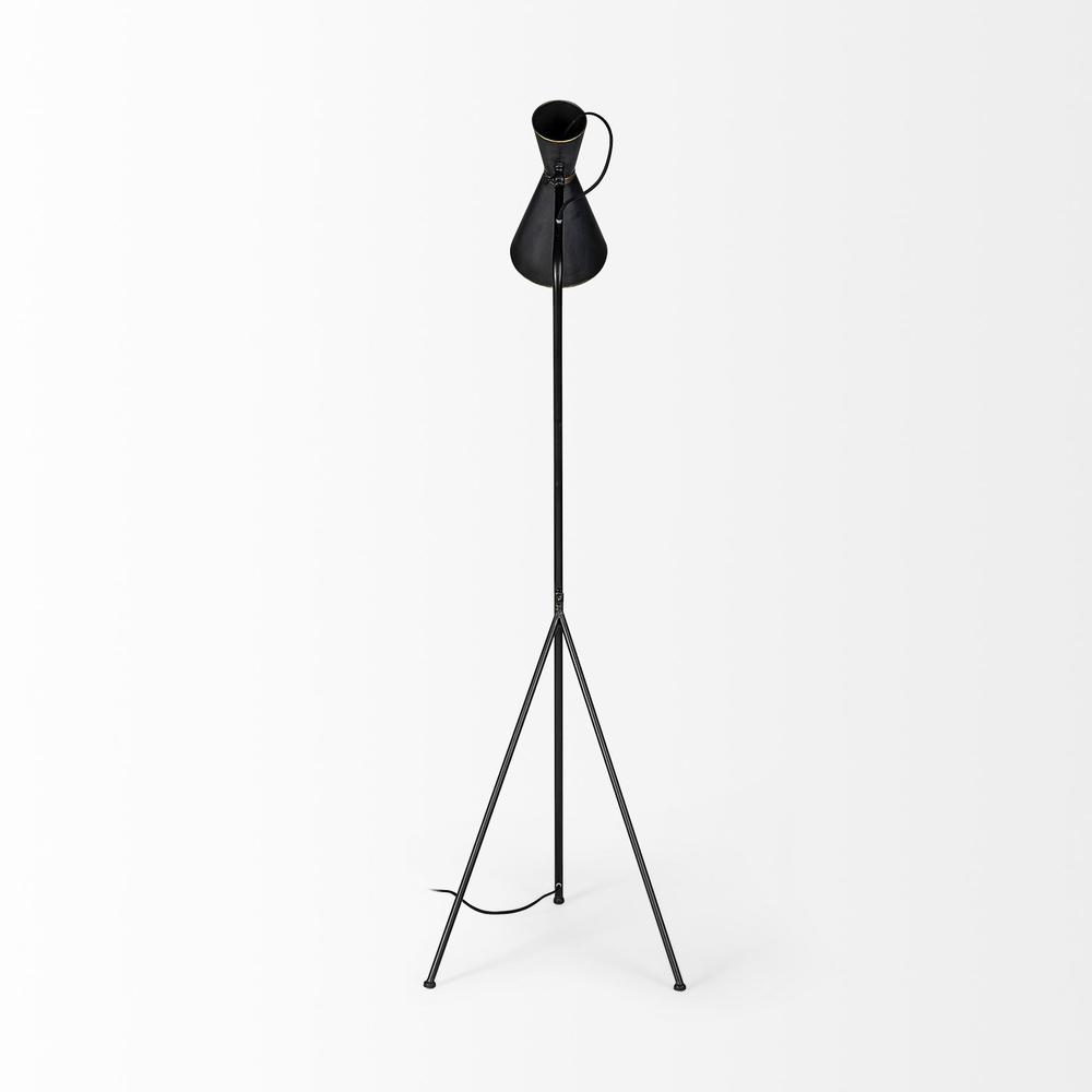 Black and Brass Conical Metal Floor Lamp. Picture 5