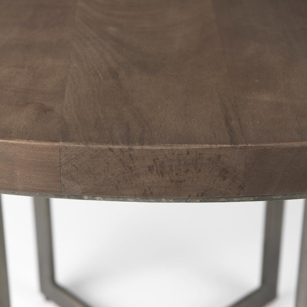Rustic Brown Round Wood and Metal Dining Table. Picture 4