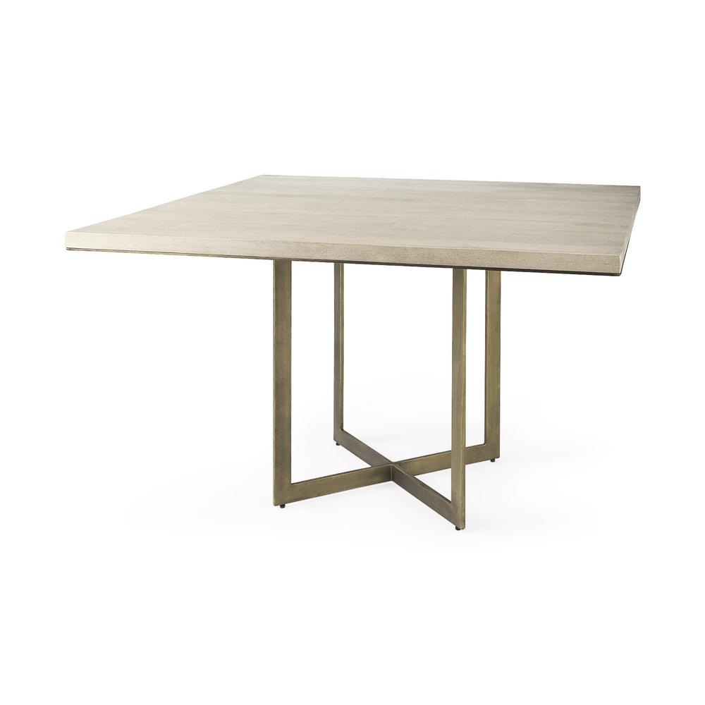 Modern Square Wood and Gold Dining Table. Picture 1