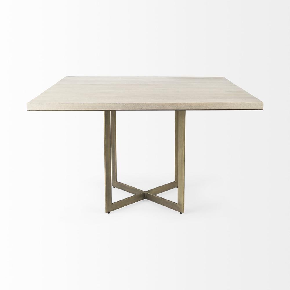 Modern Square Wood and Gold Dining Table. Picture 2