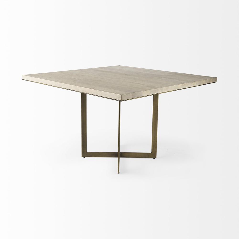 Modern Square Wood and Gold Dining Table. Picture 3